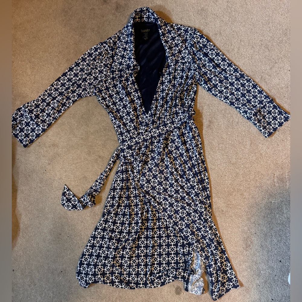 Laundry By Shelli Segal Navy and White Geometric Dress